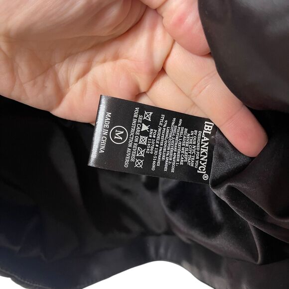 BLANKNYC Denim Record Breaker Collarless Faux Leather Moto Jacket Black Large - Picture 10 of 11